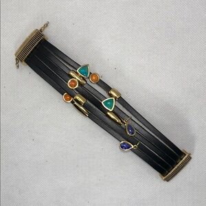 NWOT Studio Barse Genuine Gemstone Black Leather Gemstone Designer Bracelet
